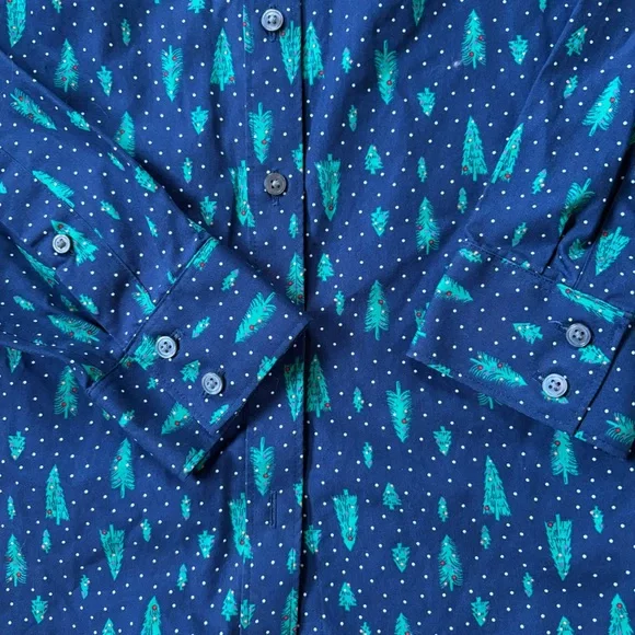 Lands End Christmas Shirt Womens Sz 10 Holiday Long Sleeve Button Up - Picture 3 of 7